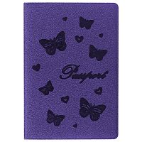 Обложка для паспорта STAFF "Бабочки", бархатный полиуретан, фиолетовая