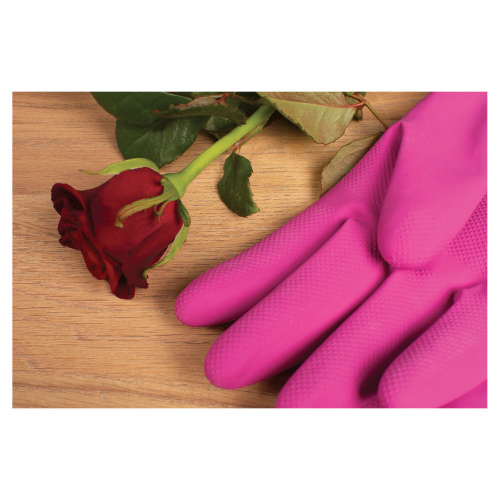 Перчатки резиновые YORK "Роза", размер L, х/б напыление, рифленые пальцы фото 2