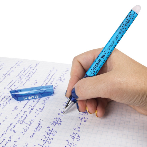 Ручка стираемая гелевая STAFF "College EGP-101", хромированные детали, линия письма 0,35 мм, синяя фото 3