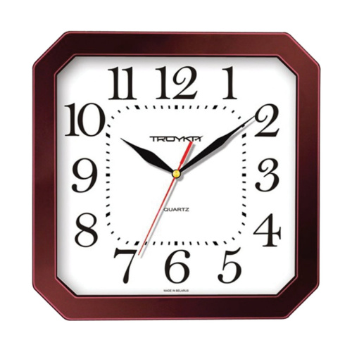 Часы настенные TROYKA, восьмигранник, 29х29х3,5 см, белые, коричневая рамка