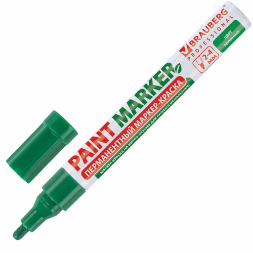 Маркер-краска лаковый (paint marker) BRAUBERG PROFESSIONAL, 4 мм, без запаха, алюминий, зеленый