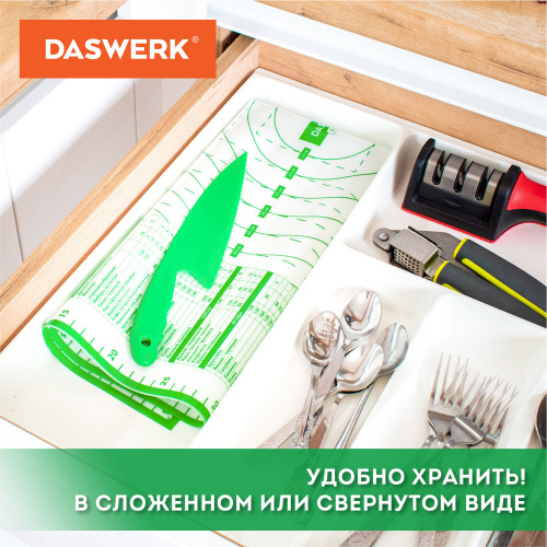 Коврик силиконовый для раскатки/запекания 40х60 см, зеленый, ПОДАРОК пластиковый нож, DASWERK, 608426 фото 3
