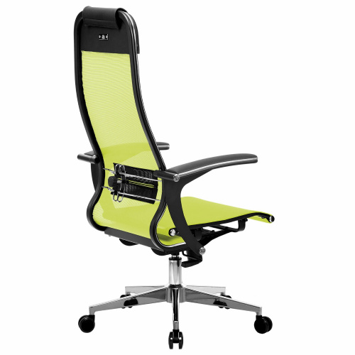 Кресло офисное МЕТТА "К-4-Т" хром, прочная сетка, сиденье и спинка регулируемые, светло-зеленое фото 9