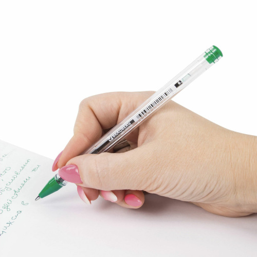 Ручка шариковая масляная BRAUBERG "Rite-Oil", корпус прозрачный, линия письма 0,35 мм, зеленая фото 5