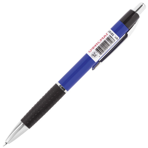 Ручка шариковая автоматическая с грипом ОФИСМАГ, корпус синий, линия письма 0,35 мм, синяя фото 7