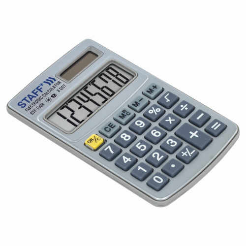 Калькулятор карманный металлический STAFF STF-1008, 103х62 мм, 8 разрядов, двойное питание фото 9