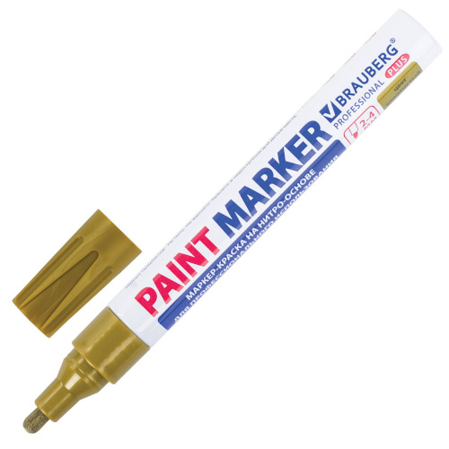 Маркер-краска лаковый BRAUBERG PROFESSIONAL PLUS, 4 мм, алюминиевый корпус, золотой, нитро-основа