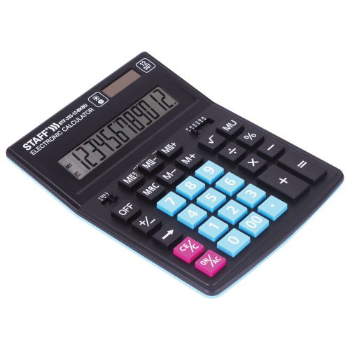 Калькулятор настольный STAFF, 200x154 мм, 12 разрядов, черно-синий фото 6
