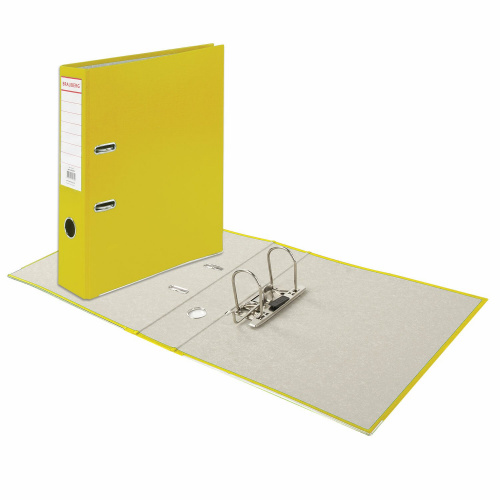Папка-регистратор BRAUBERG, покрытие пластик, 75 мм, с уголком, желтая фото 5