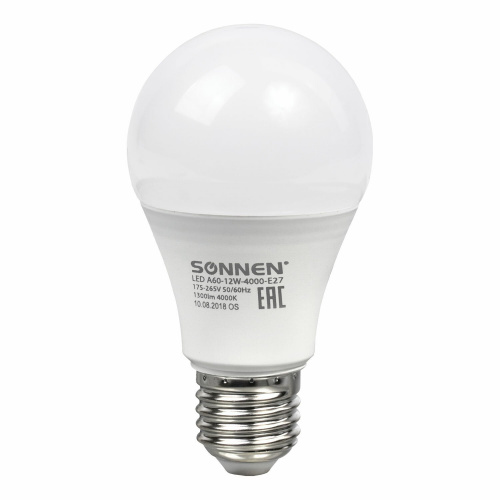 Лампа светодиодная SONNEN, 12 (100) Вт, цоколь Е27, грушевидная, нейтральный белый свет, 30000 ч фото 2