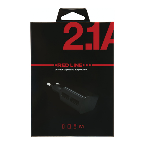 Зарядное устройство сетевое RED LINE NT-2A, 2 порта USB, выходной ток 2,1 А, черное фото 2