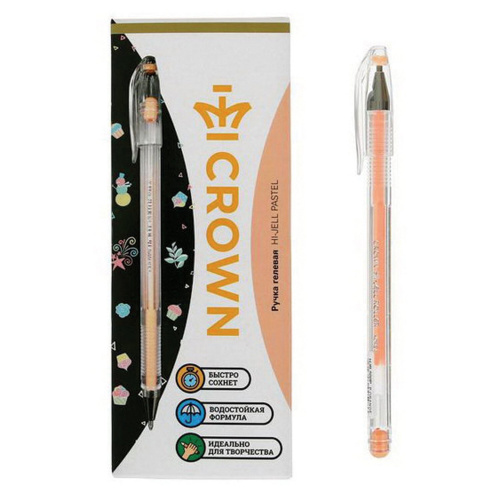 Ручка гелевая CROWN "Hi-Jell Pastel", оранжевая пастель, узел 0,8 мм, линия письма 0,5 мм фото 5