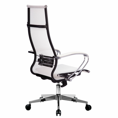 Кресло офисное МЕТТА "К-7" хром, прочная сетка, сиденье и спинка регулируемые, белое фото 5