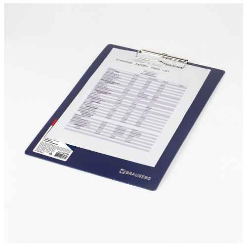 Доска-планшет BRAUBERG Contract, А4, сверхпрочная с прижимом, пластик, синяя фото 4
