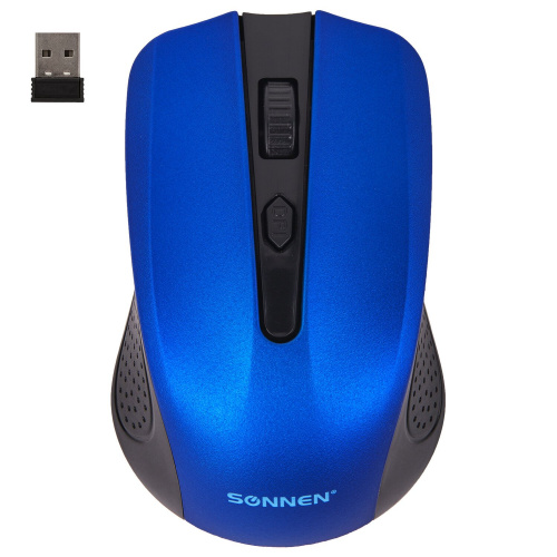 Мышь беспроводная SONNEN V99, USB, 800/1200/1600 dpi, 4 кнопки, оптическая, синяя фото 7