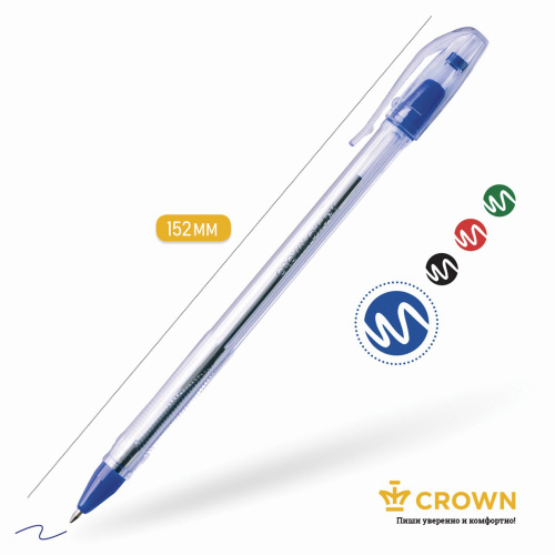 Ручка шариковая масляная CROWN "Oil Jell", линия письма 0,5 мм, синяя фото 5