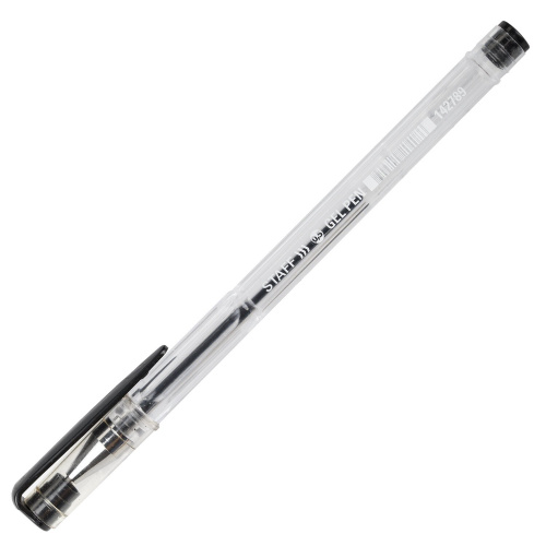 Ручка гелевая STAFF "Basic", черная, корпус прозрачный, хромированные детали, линия письма 0,35 мм фото 2