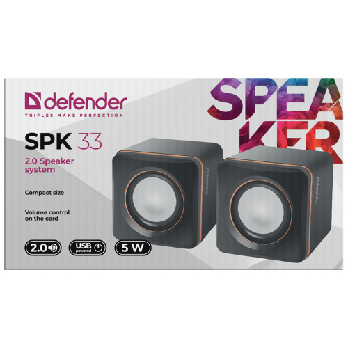 Колонки компьютерные DEFENDER SPK-33, 2.0, 5 Вт, 3,5 мм джек, пластик, черные, 65633 фото 3
