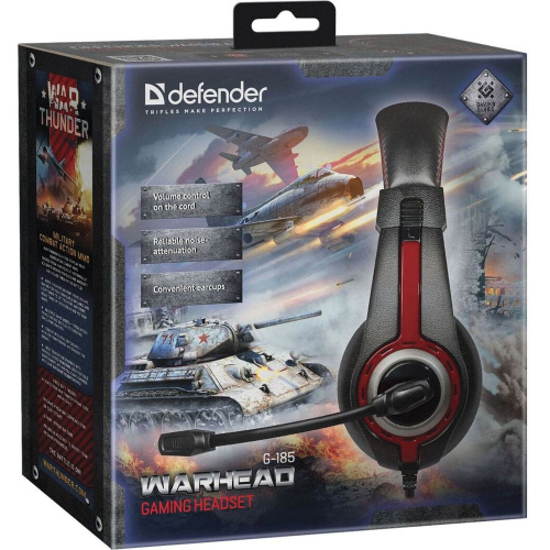 Наушники с микрофоном DEFENDER Warhead G-185, проводные, 2 м, стерео, чёрно-красные фото 4