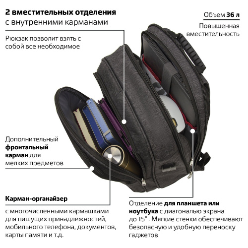 Рюкзак BRAUBERG URBAN, 48х14х34 см, универсальный, с отделением для ноутбука, USB-порт фото 5