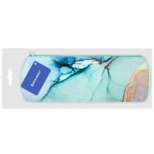 Пенал-тубус BRAUBERG, с эффектом Soft Touch, мягкий, "Mint marble", 22х8 см фото 6