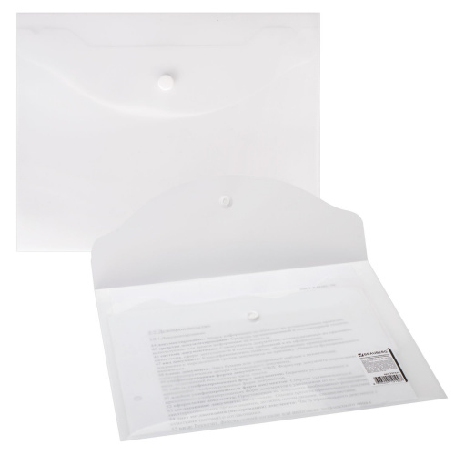 Папка-конверт с кнопкой BRAUBERG, А5, 0,18 мм, матовая прозрачная фото 2