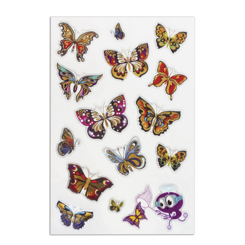 Наклейки гелевые ЮНЛАНДИЯ "Яркие бабочки", 10х15 см, многоразовые, с тиснением фольгой фото 2