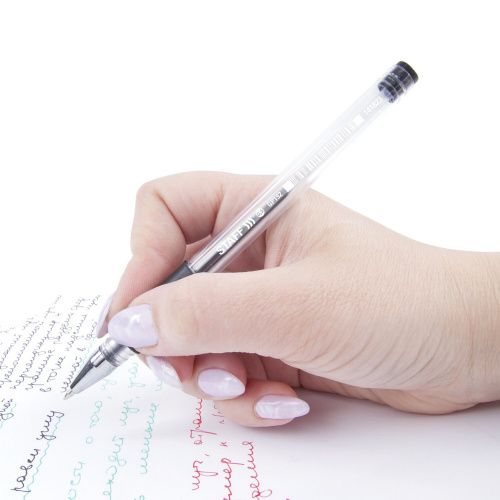 Ручка гелевая с грипом STAFF "EVERYDAY", корпус прозрачный, линия письма 0,35 мм, черная фото 4