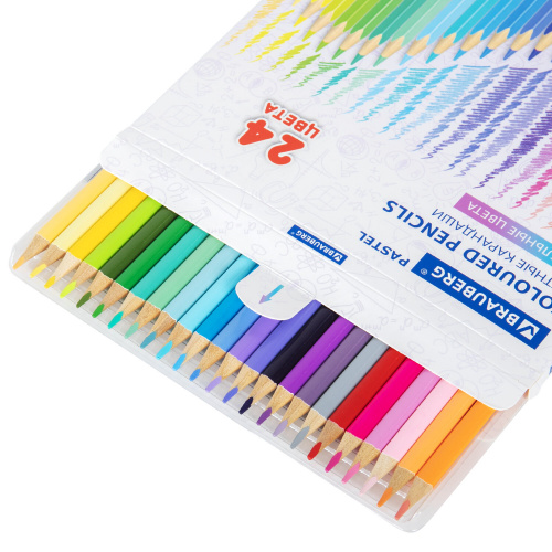 Карандаши цветные BRAUBERG PASTEL, 24 пастельных цвета, грифель 3 мм, трёхгранные фото 2