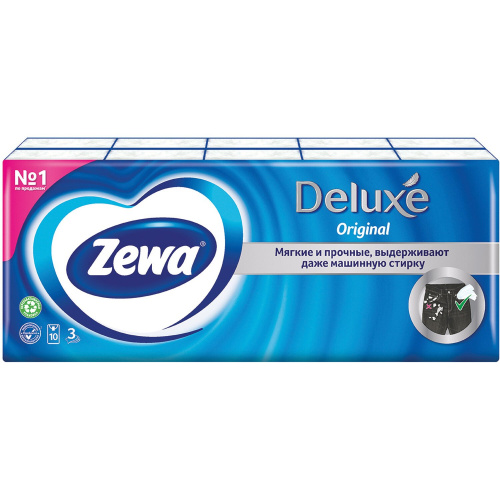 Платки носовые ZEWA Deluxe, 3-х слойные, 10 шт. х (спайка 10 пачек) фото 3