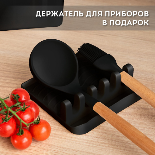 Набор силиконовых кухонных принадлежностей с деревянными ручками 13 в 1, черный, DASWERK, 608197 фото 8