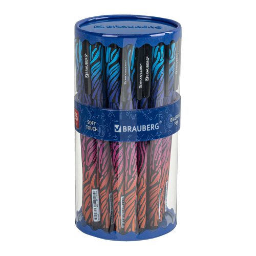 Ручка шариковая BRAUBERG SOFT TOUCH GRIP "NEON ZEBRA", мягкое покрытие, узел 0,7 мм, синяя фото 5