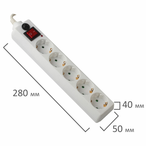 Сетевой фильтр SONNEN U-351, 5 розеток, с заземлением, выключатель, 10 А, 1,8 м, белый фото 9