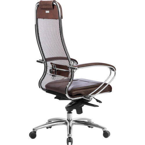 Кресло офисное МЕТТА "SAMURAI" SL-1.04, сверхпрочная ткань-сетка/кожа, темно-коричневое фото 7