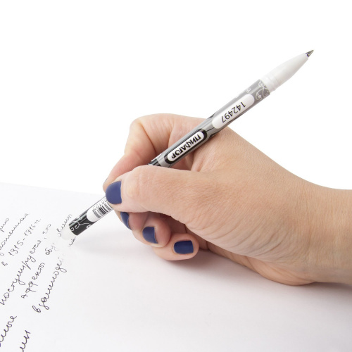 Ручка стираемая гелевая ПИФАГОР, корпус двухцветный, линия письма 0,35 мм, черная фото 8