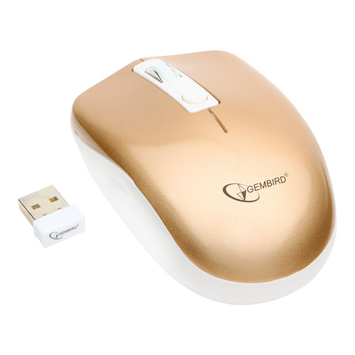 Мышь беспроводная бесшумная GEMBIRD MUSW-400-G, 3 кнопки, 1 колесо-кнопка, оптическая, бело-золотая фото 2