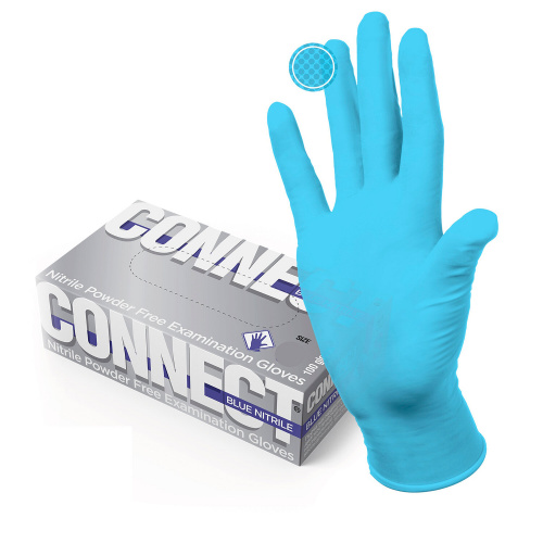 Перчатки нитриловые смотровые CONNECT, 100 штук, размер XL, голубые