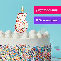 Свеча-цифра для торта ЗОЛОТАЯ СКАЗКА "5", с конфетти, 8,5 см, держатель, блистер