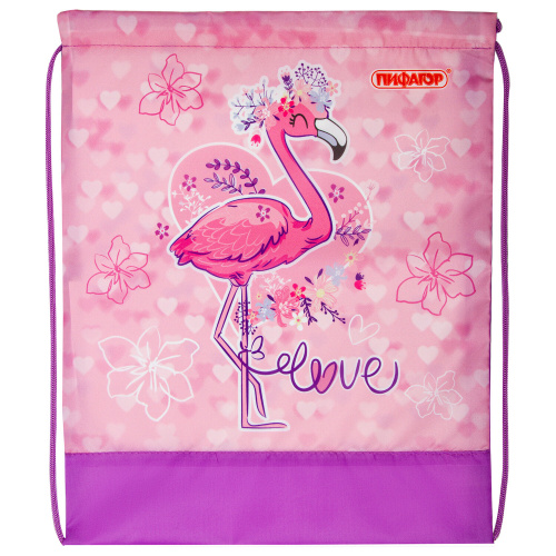 Мешок для обуви ПИФАГОР "Cute Flamingo", 1 отделение, 42х34 см фото 2