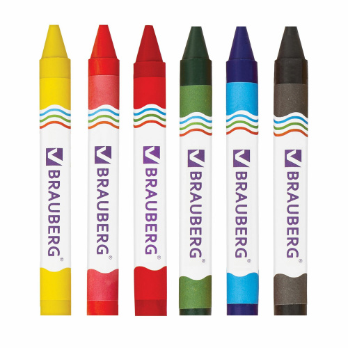 Восковые карандаши утолщенные BRAUBERG, 6 цветов фото 2