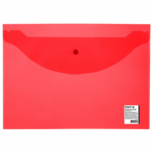 Папка-конверт с кнопкой STAFF, А4, 0,15 мм, до 100 листов, прозрачная, красная фото 10