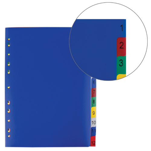 Разделитель пластиковый ОФИСМАГ, А4, 12 листов, цифровой 1-12, оглавление, цветной фото 4