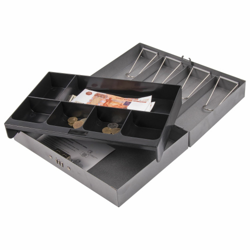 Ящик для денег, ценностей, документов, печатей BRAUBERG, 80х195х290 мм, темно-серый фото 6