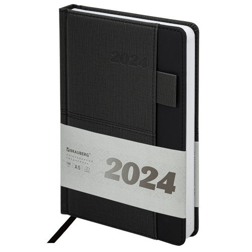 Ежедневник датированный 2024 А5 138х213 мм BRAUBERG "Pocket", под кожу, карман, держатель для ручки, черный, 114988 фото 7