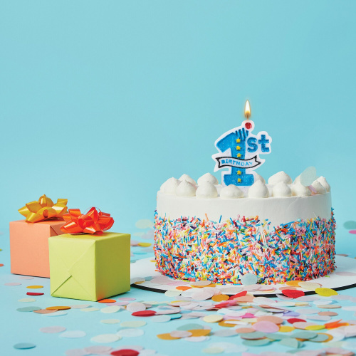 Свеча-цифра для торта ЗОЛОТАЯ СКАЗКА "1 годик", голубая, 9,5 см, в блистере фото 3