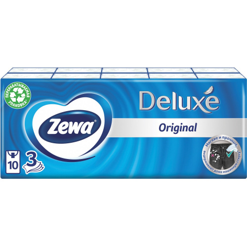 Платки носовые ZEWA Deluxe, 3-х слойные, 10 шт. х (спайка 10 пачек) фото 4