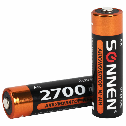 Батарейки аккумуляторные Ni-Mh пальчиковые КОМПЛЕКТ 6 шт., АА (HR6) 2700 mAh, SONNEN, 455608 фото 5