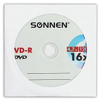 Диск DVD-R SONNEN, 4,7 Gb, 16x, бумажный конверт
