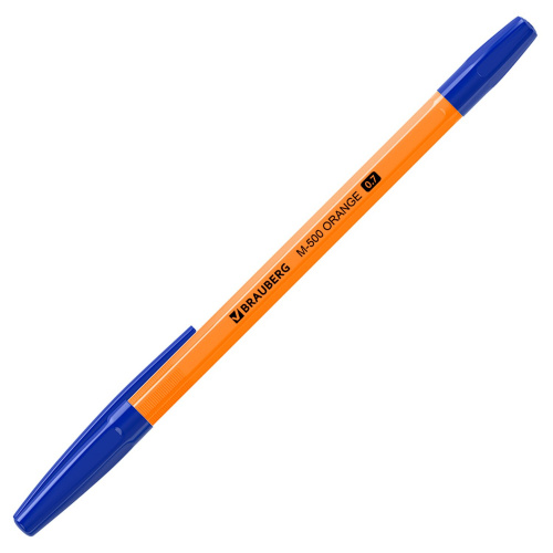 Ручка шариковая BRAUBERG "M-500 ORANGE", корпус оранжевый, линия письма 0,35 мм, синяя фото 2