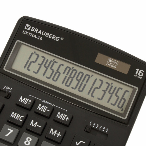 Калькулятор настольный BRAUBERG, 206x155 мм, 16 разрядов, двойное питание, черный фото 3